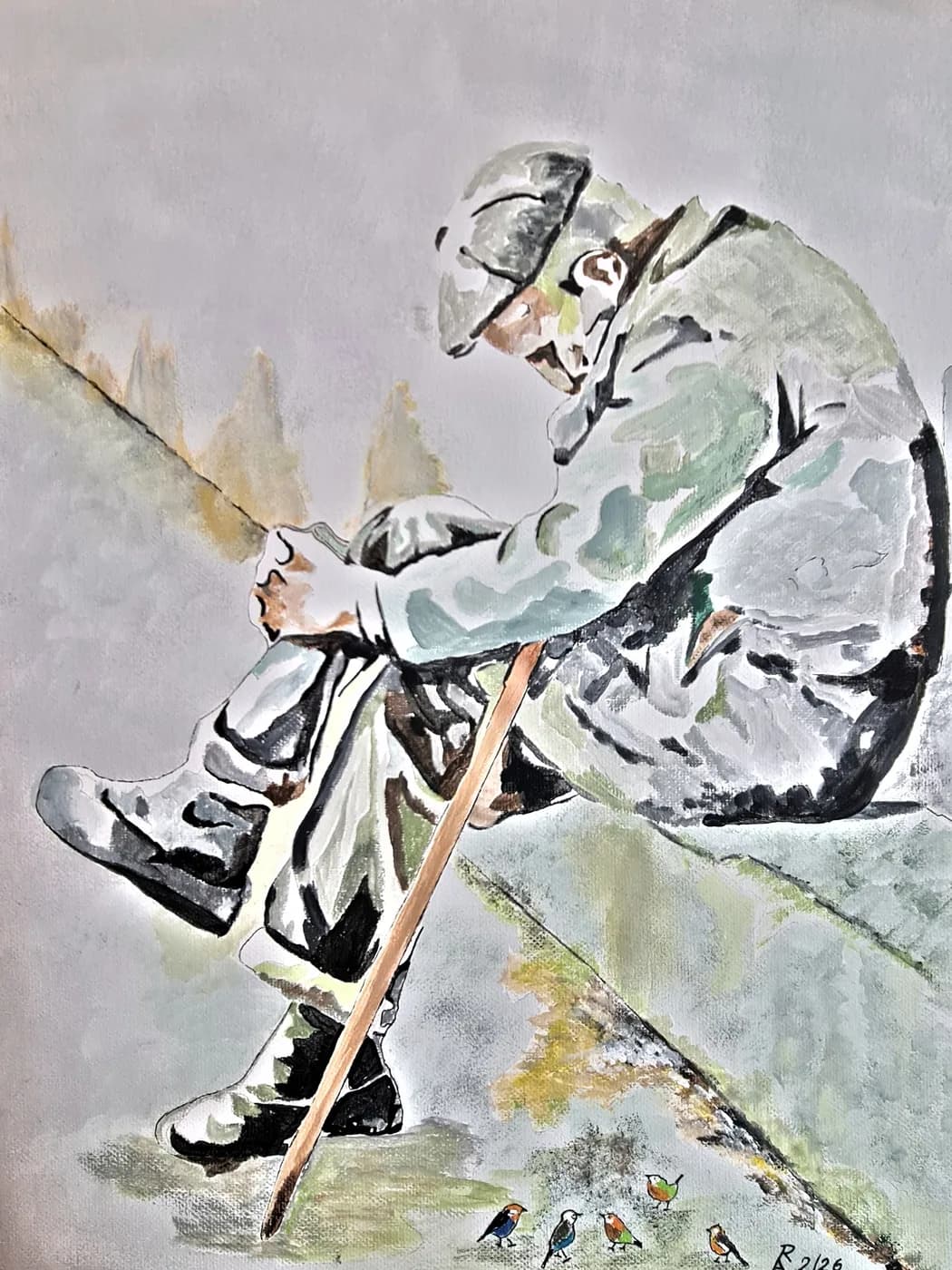Rast mit kleinen Vögeln — Arnold Rauchnagl